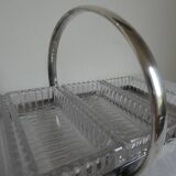 Serviteur aperitif metal argente & 4 ramequins/raviers en verre art deco
