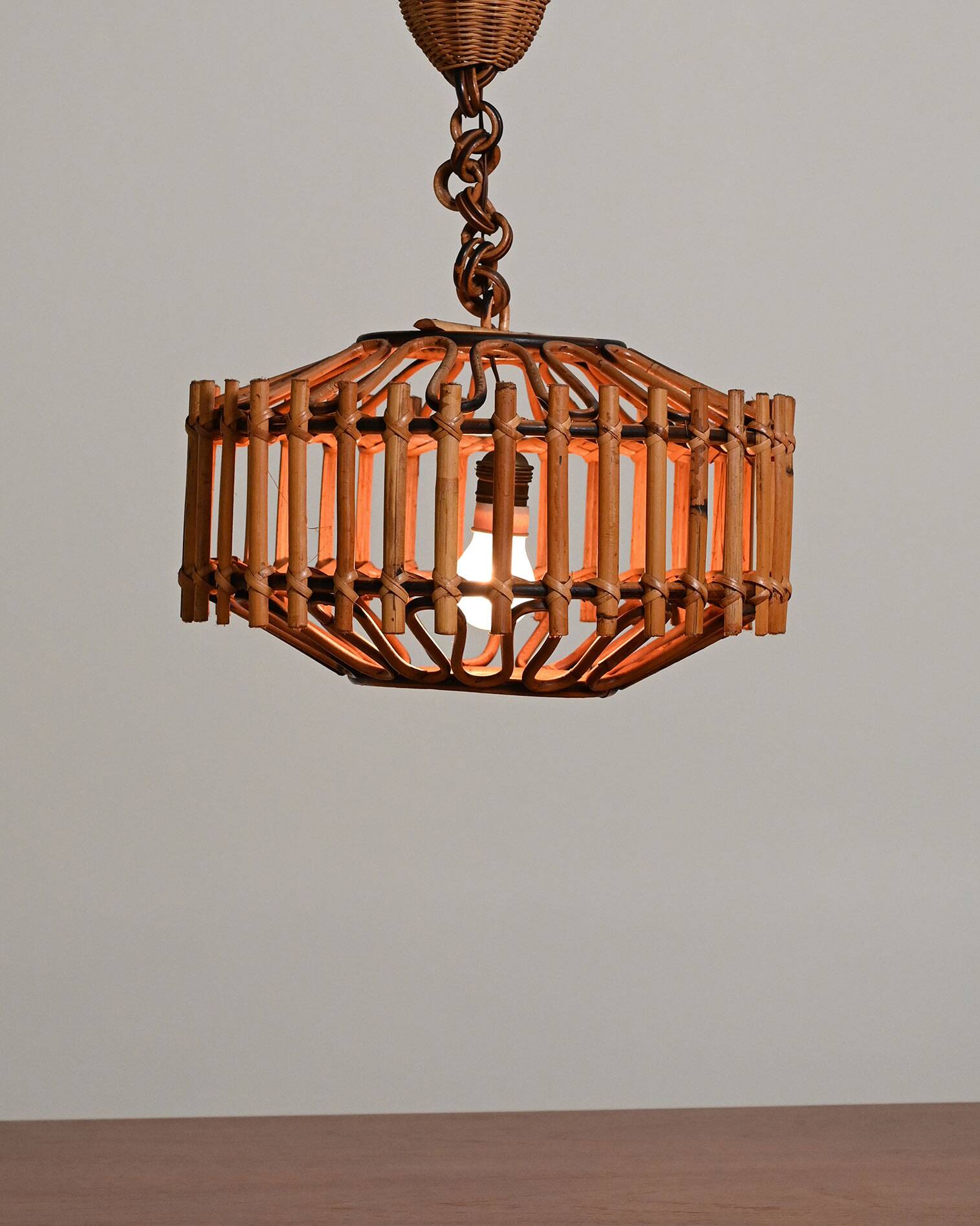 Rattan woven ceiling lamp, '70s