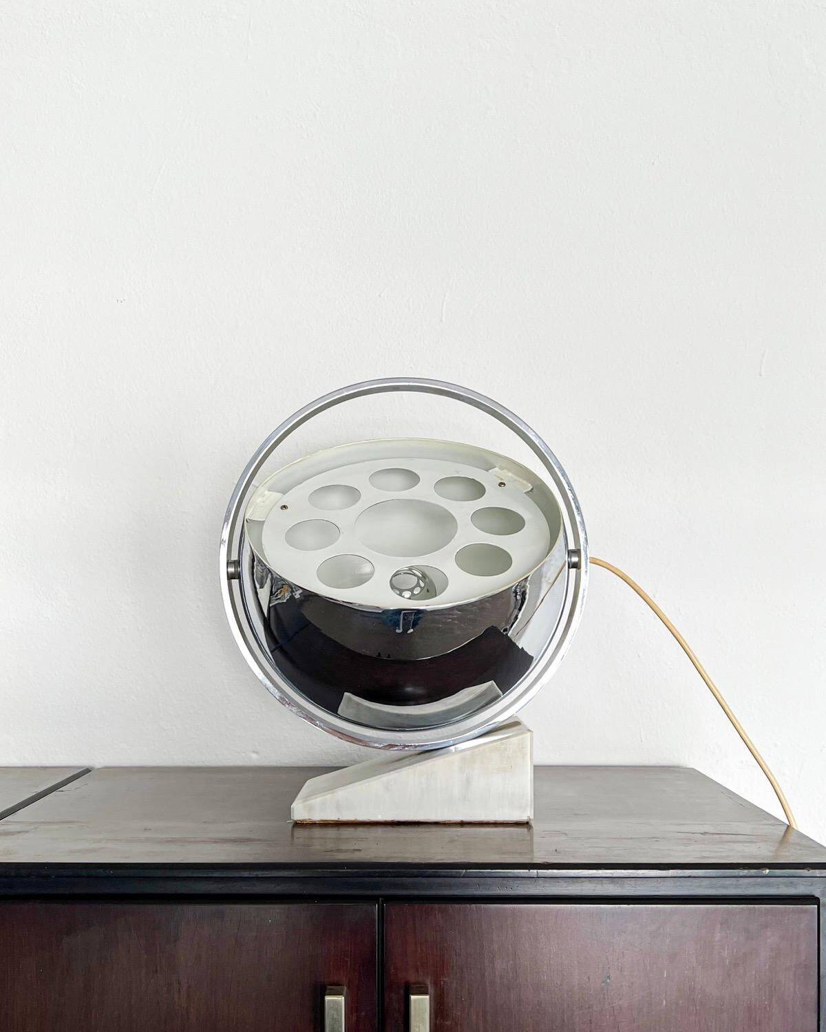 Vintage Space Age table lamp with marble base and revolving chromed metal shade