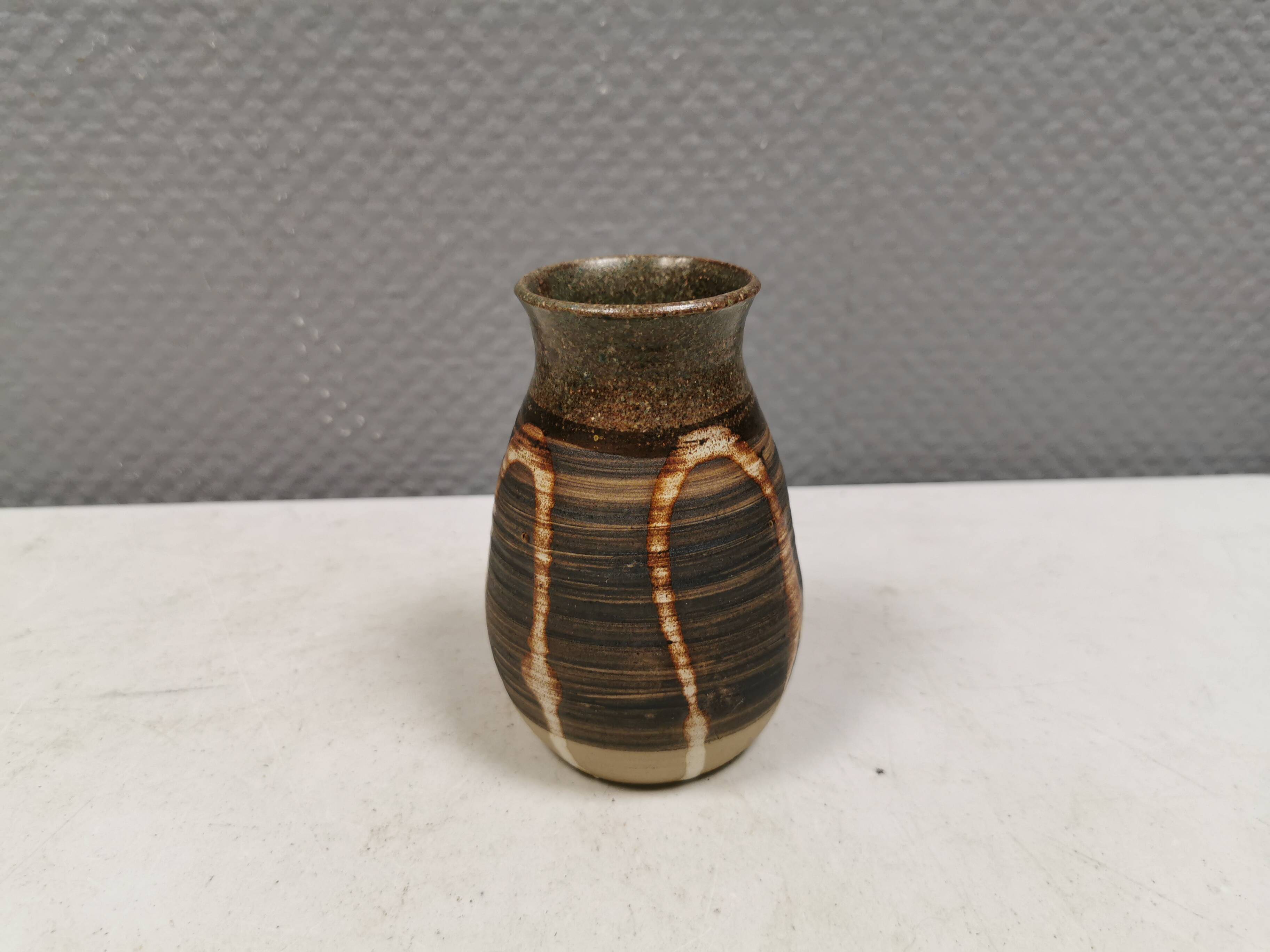 Small ceramic vase with "runny" glaze. Denmark 1980s.