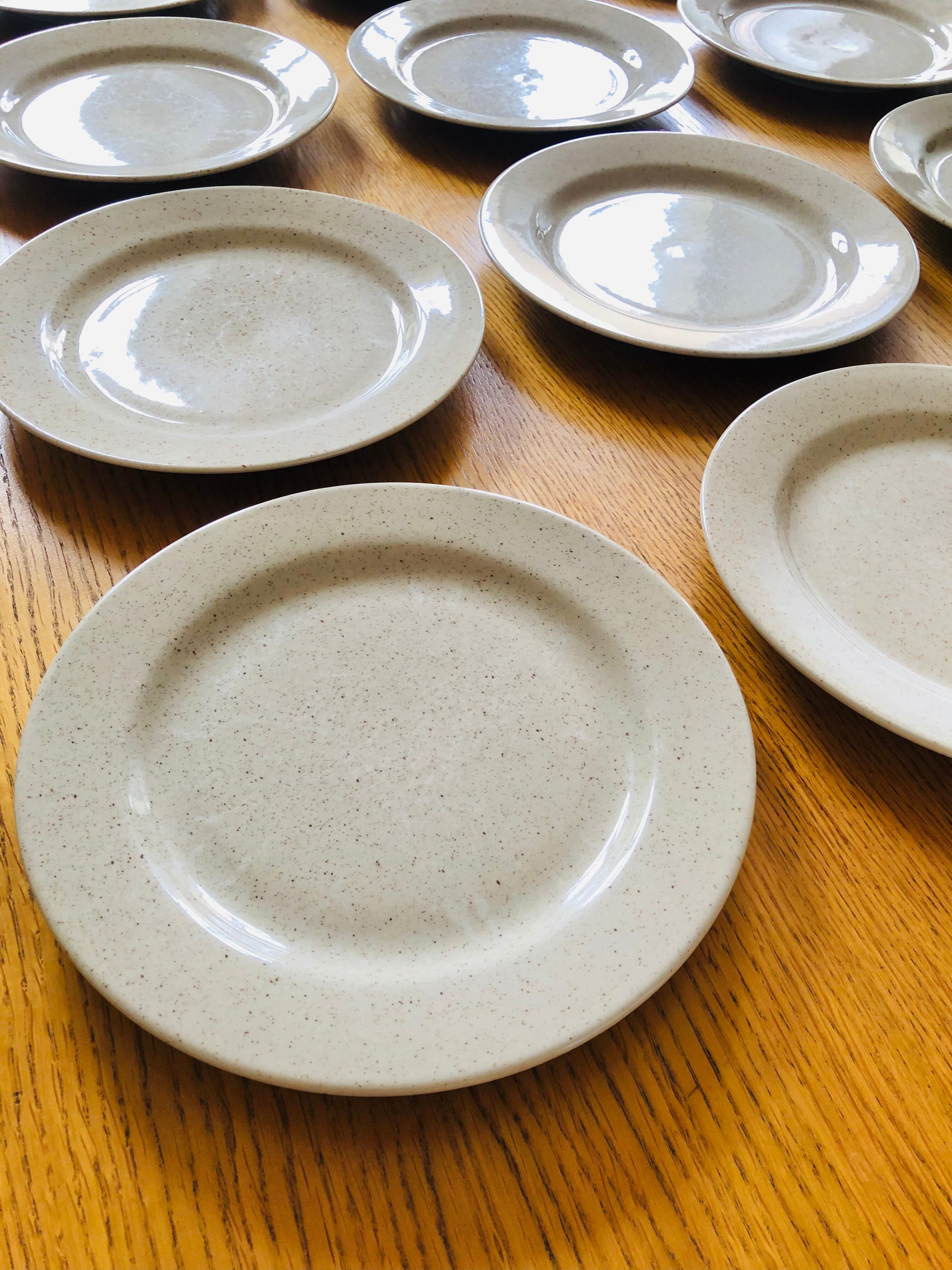 12 Flat plates in vintage speckled stoneware