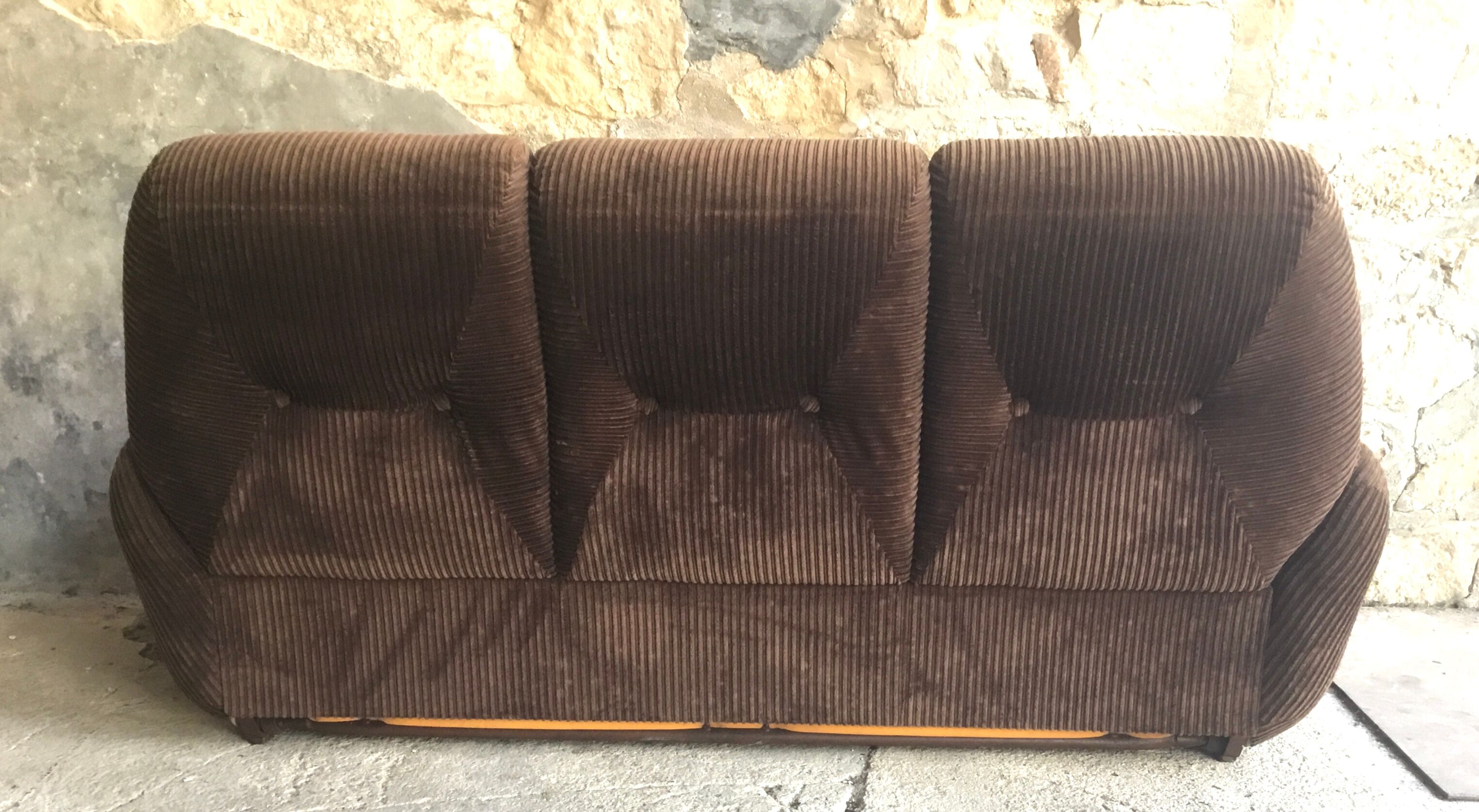 3-seater space-age convertible sofa - corded brown velvet - Design 1970