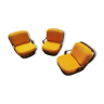 Set 3 rattan armchairs year 70 orange cushions