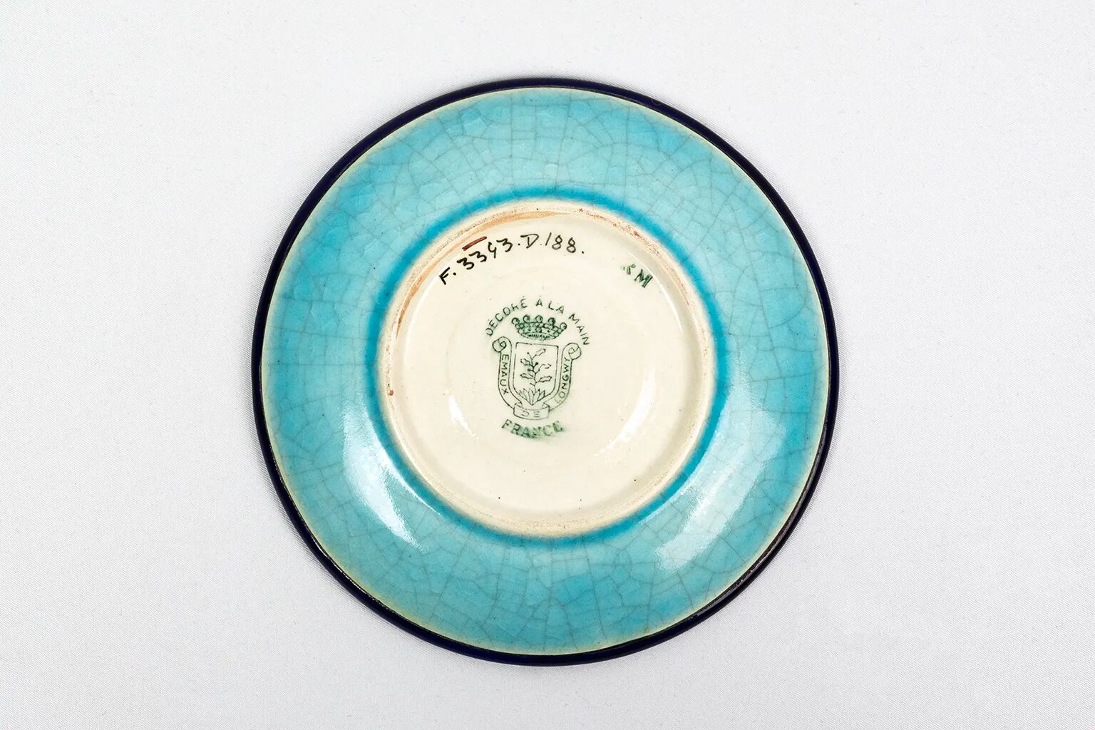 Cup and saucer "apple blossom" D188, Longwy enamels, 1930