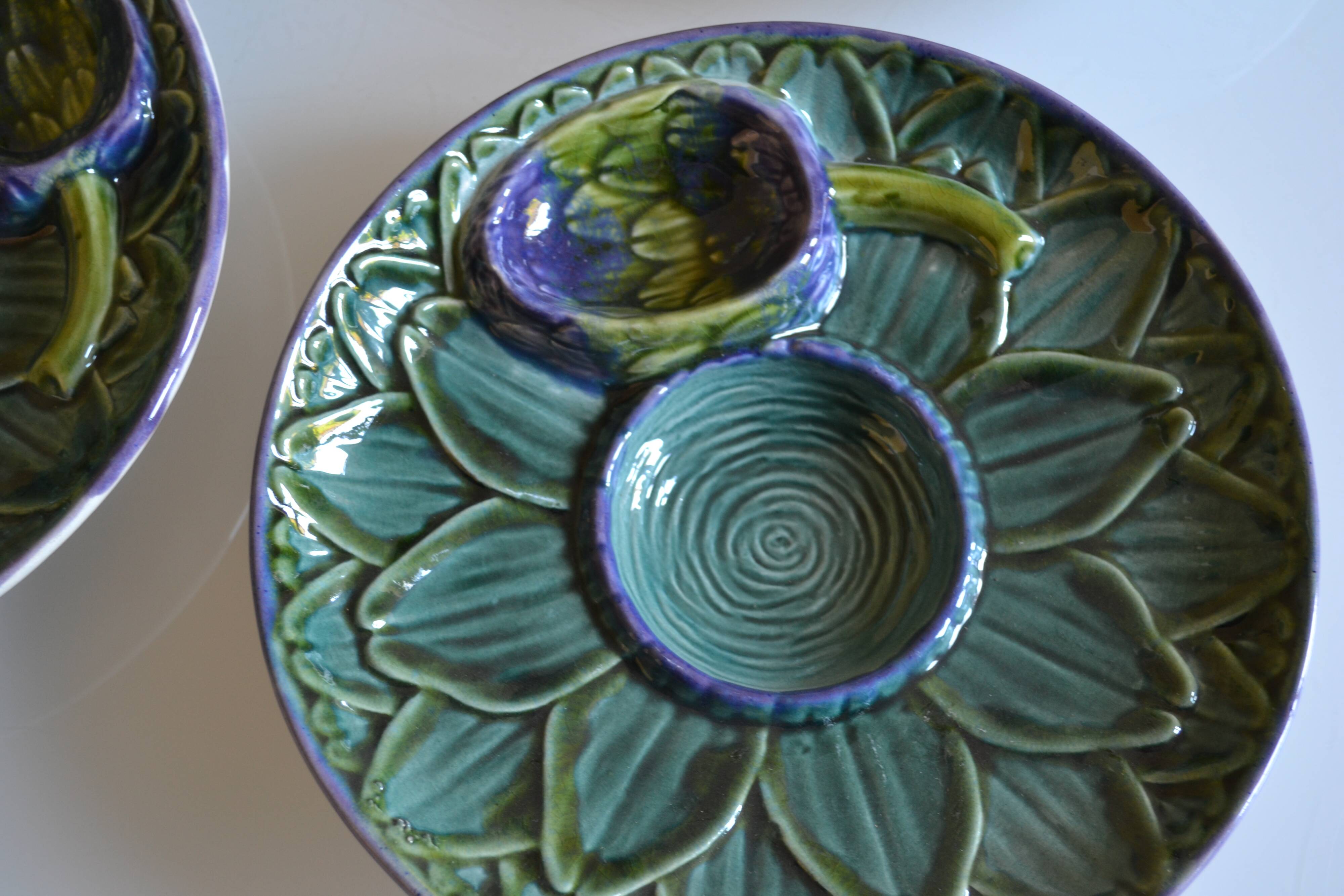 4 Vintage Barbotine Plates Artichoke Asparagus Table Decor Occasion