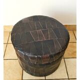 Pouf de rangement patchwork en cuir des années 1970