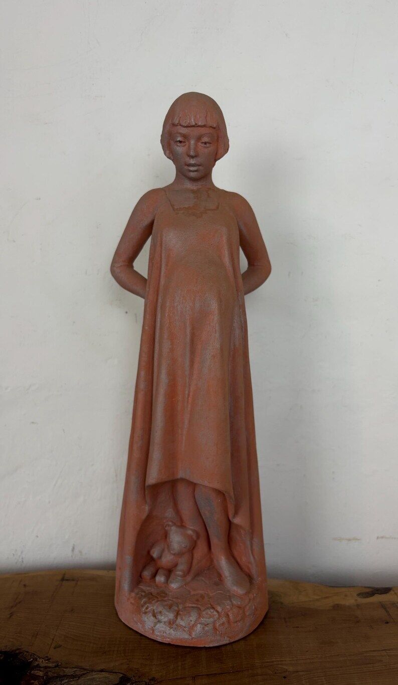 Vintage Terracotta Pregnant Woman Sculpture – Mid-Century Style Maternity Art Figurine