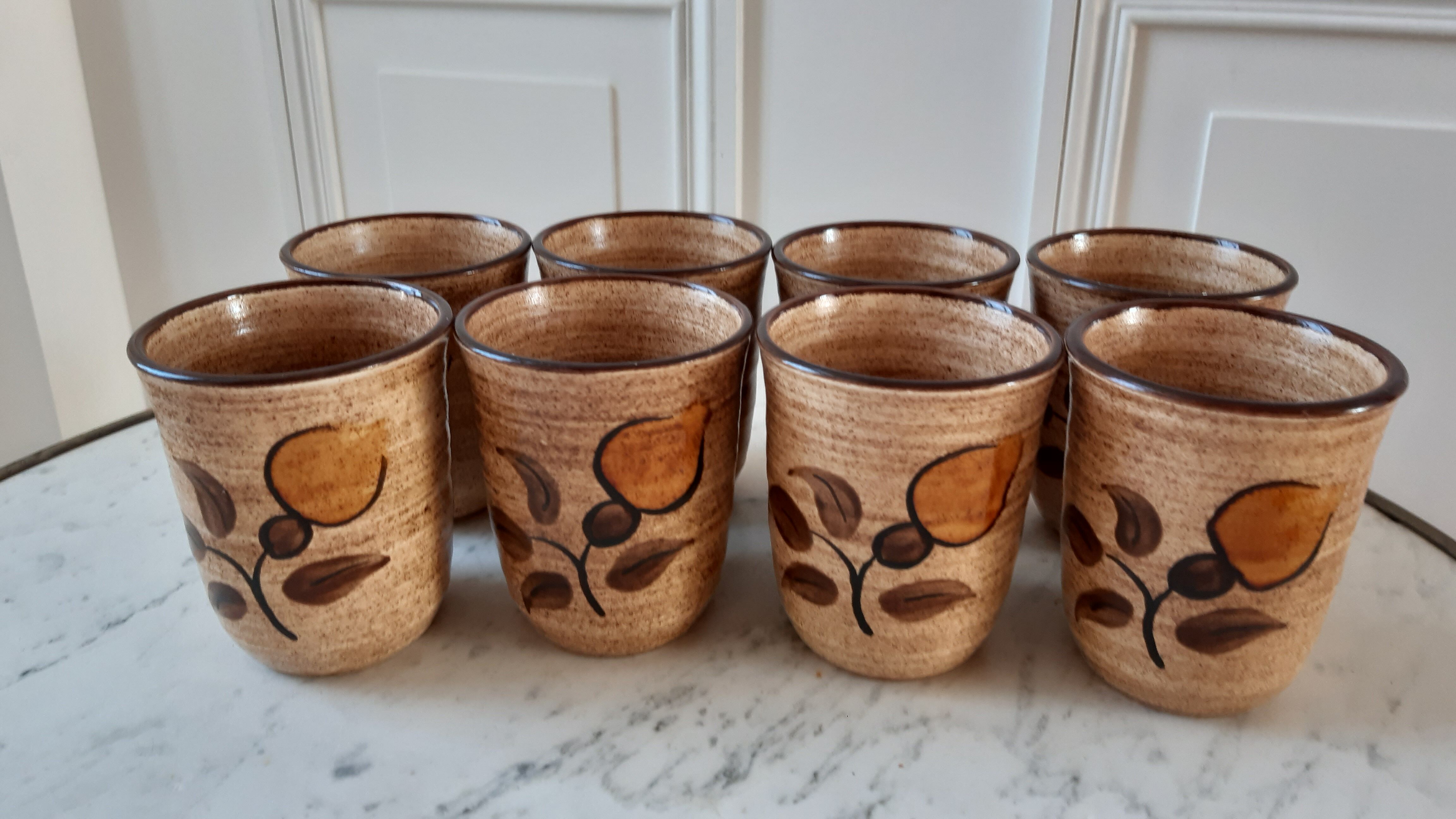 Set of 8 cups glasses in stoneware Salins 70s