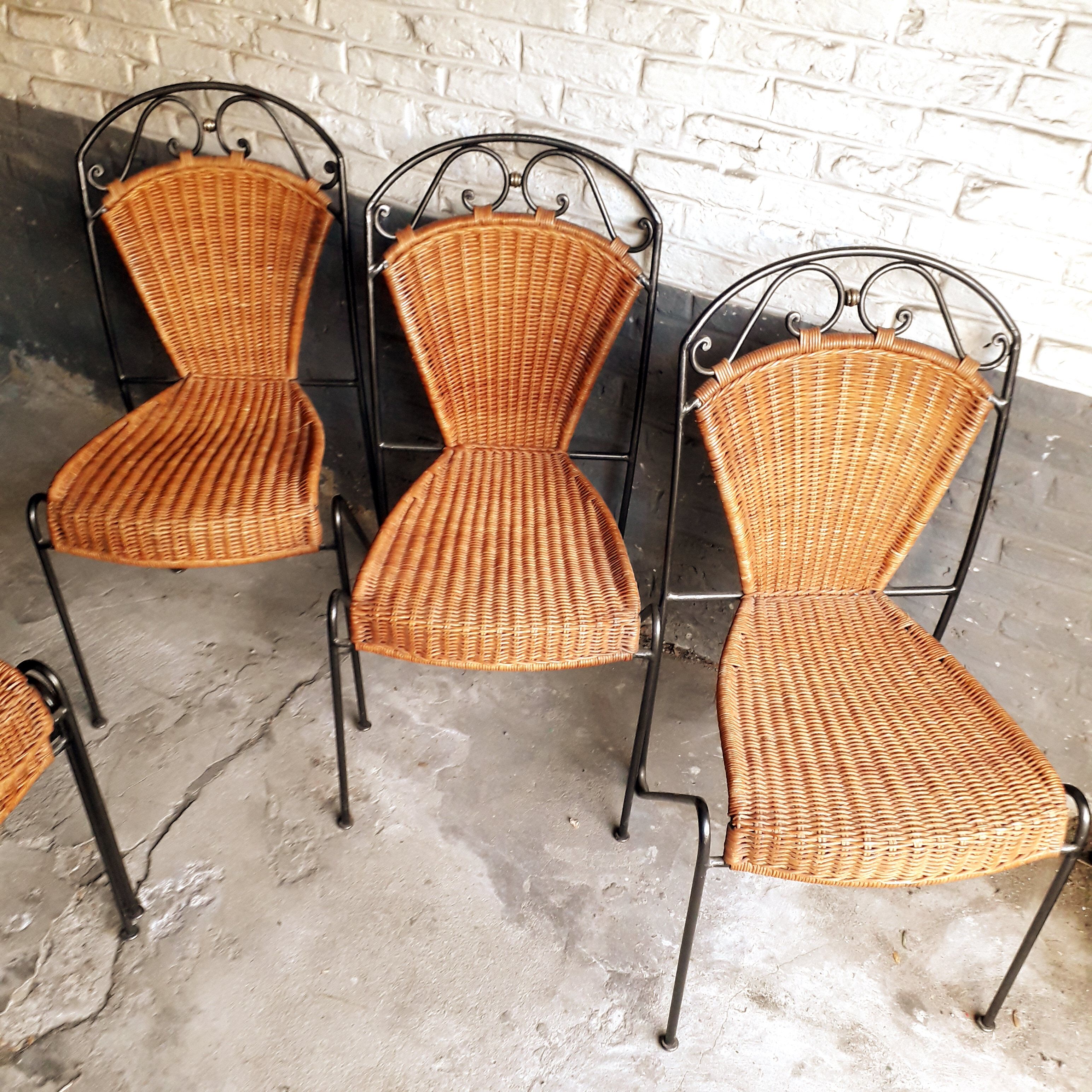 6 chaises rotin fer forgé vintage
