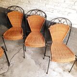 6 chaises rotin fer forgé vintage