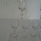 6 verres anciens vin taillé motif grains de riz