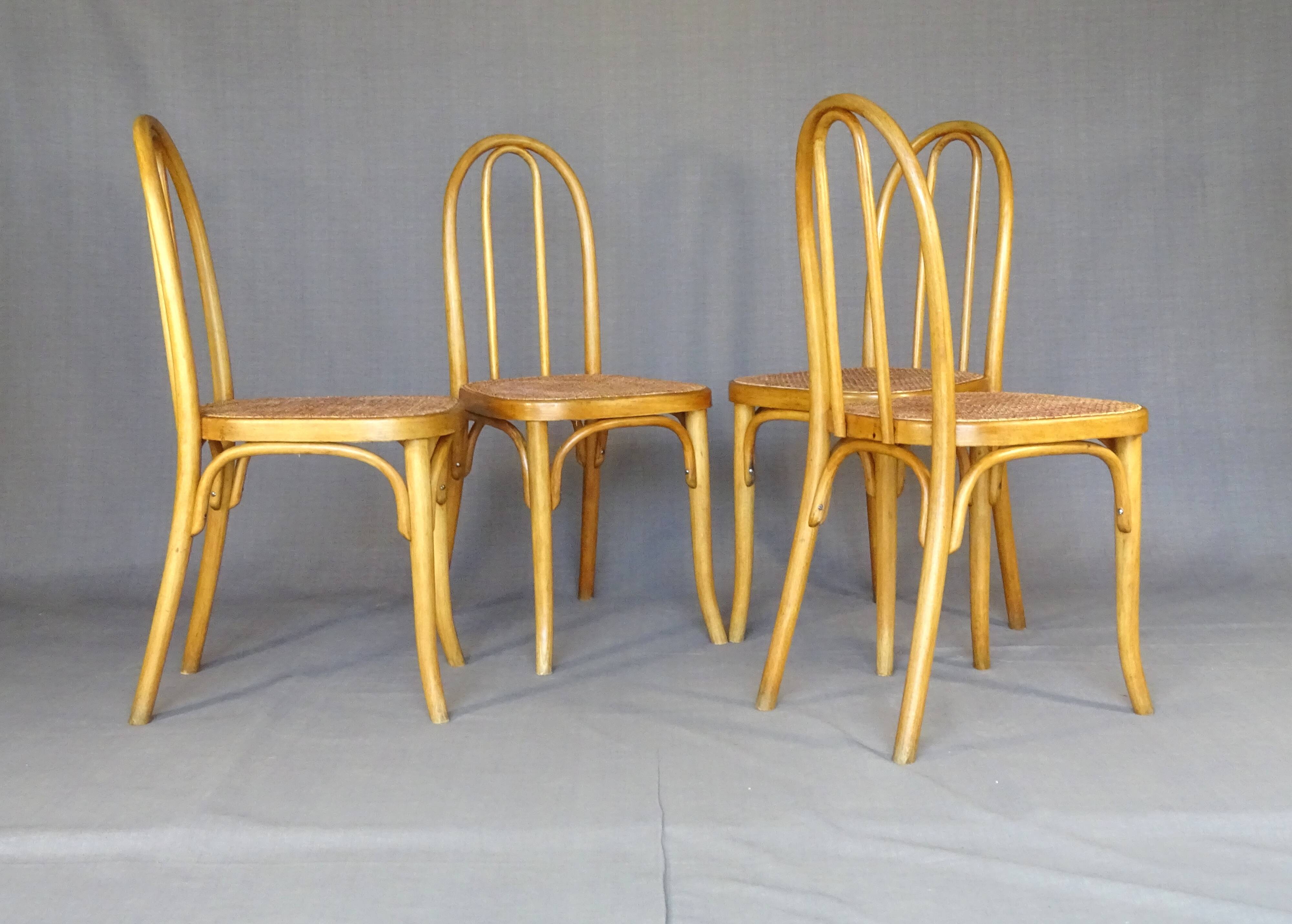 Set of 4 THONET chairs No. A 738 from 1920, caned - bistro -