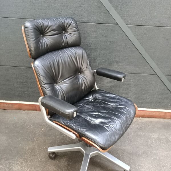 fauteuil de bureau en cuir et palissandre de Ditter pour Giroflex