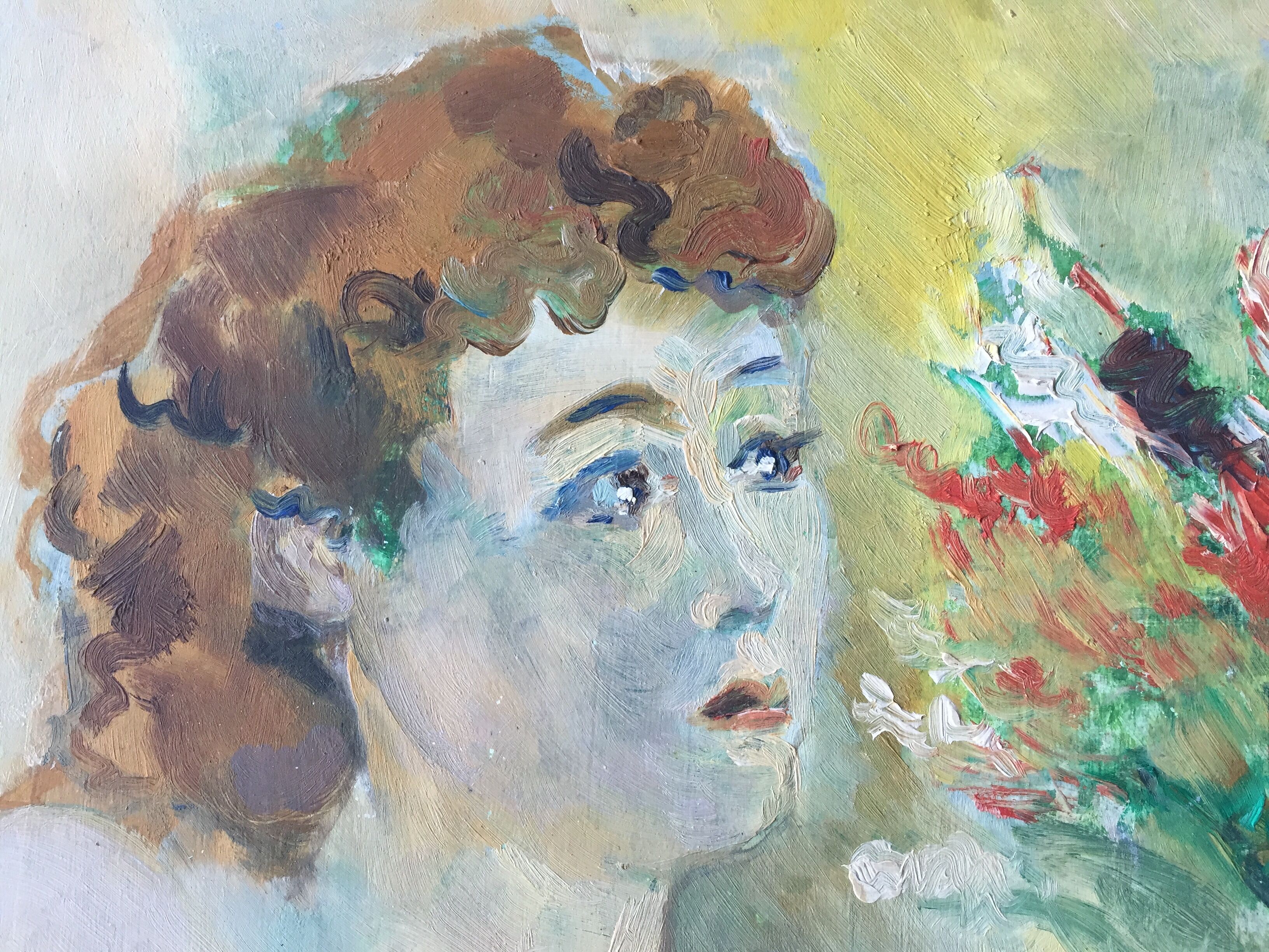Huile sur bois portrait jeune femme 1948