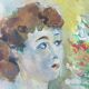 Huile sur bois portrait jeune femme 1948