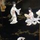 Small furniture in black Chinese lacquer with carved soapstone, mother-of-Pearl inlay.