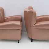Pair of Mid-Century Modern Italian Satin Armchairs, 1950s