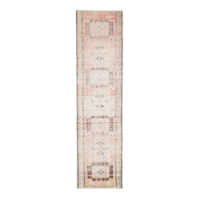 Vintage Turkish Oushak Handmade Cotton Orange Wool Runner Rug 82x328
