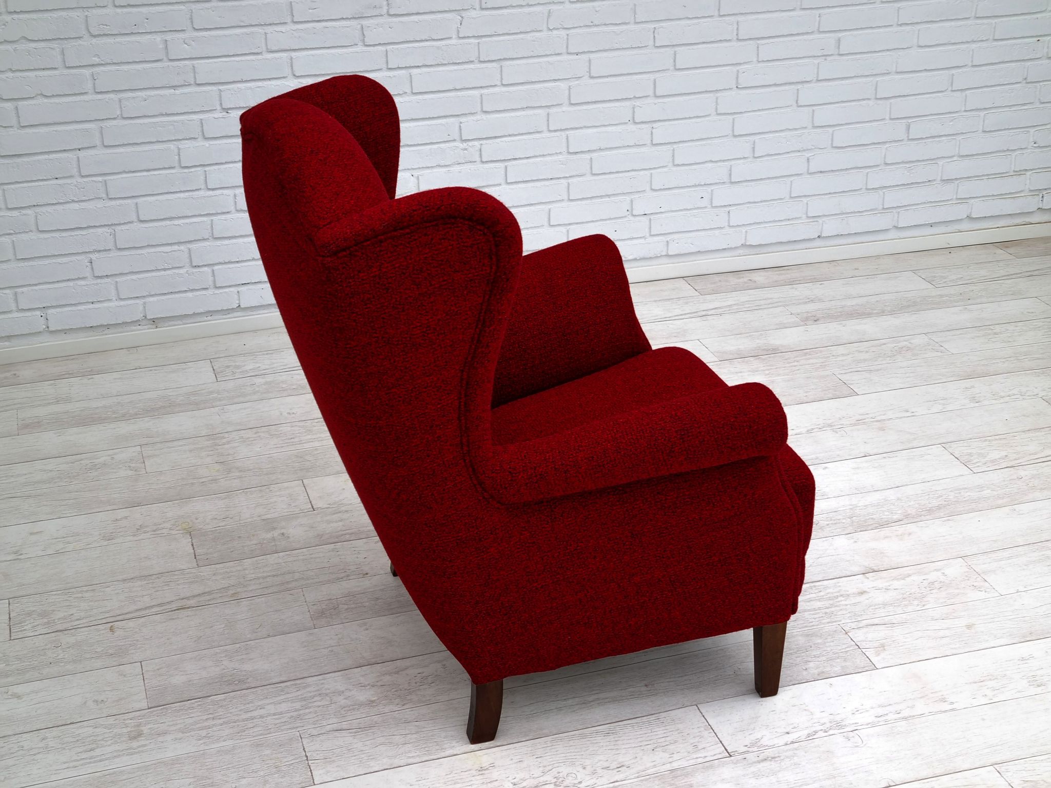 50s, Danish design, refurbished chair, furniture wool, mahogany wood