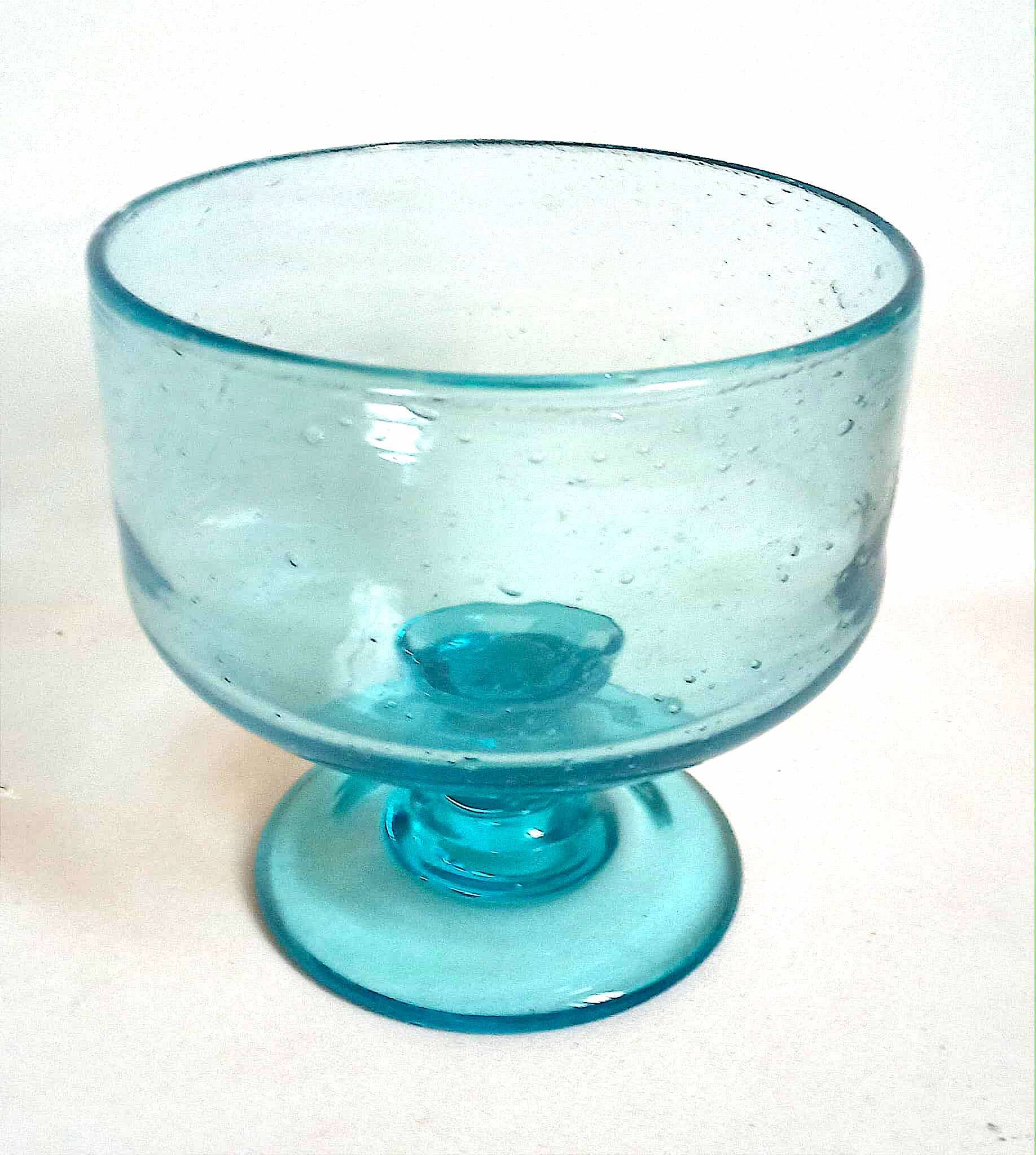 Footed bowl, 1970s, blue bubble glass, 26 cm diameter