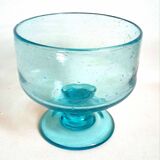 Footed bowl, 1970s, blue bubble glass, 26 cm diameter