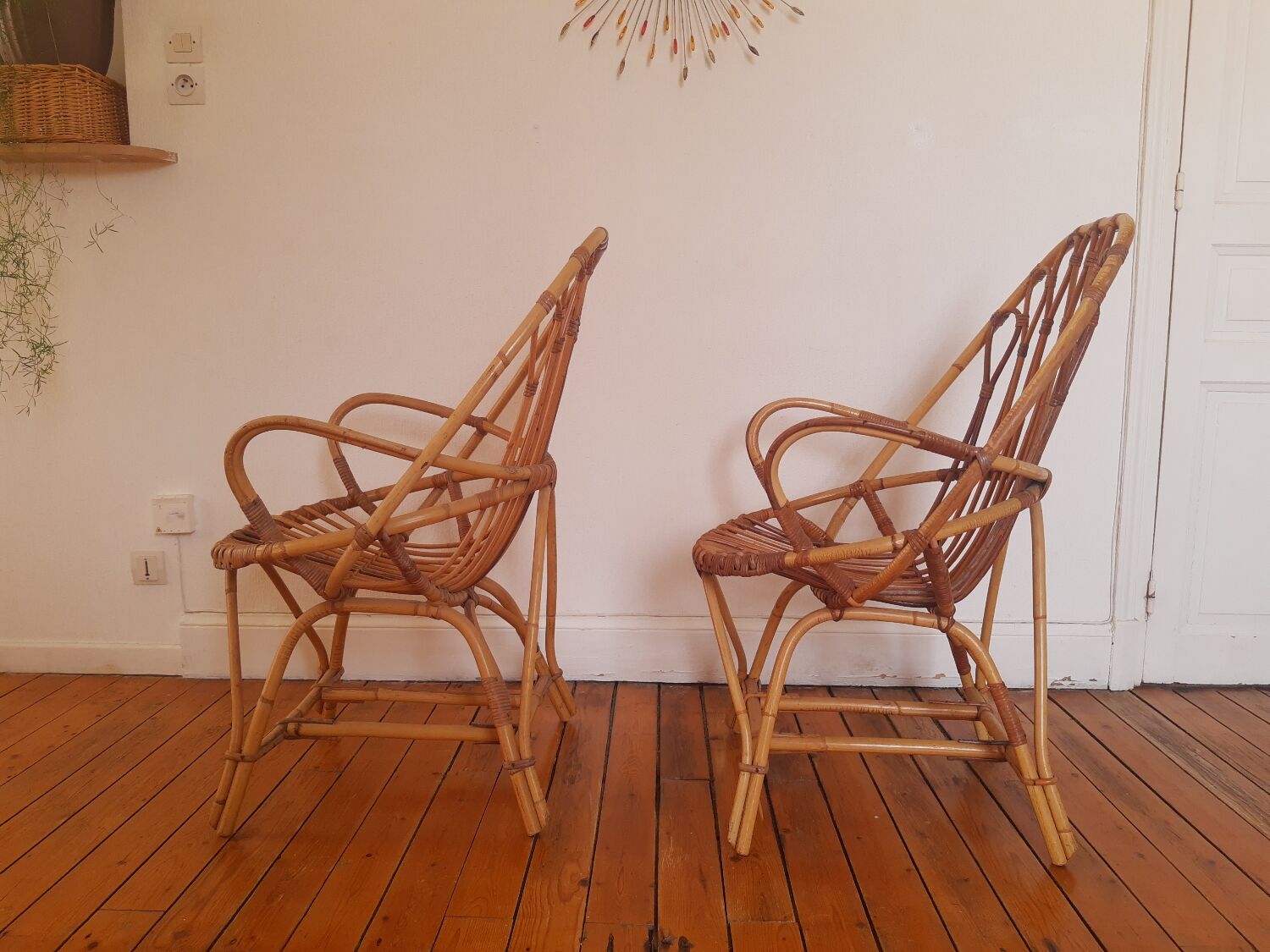Pair of vintage rattan armchairs