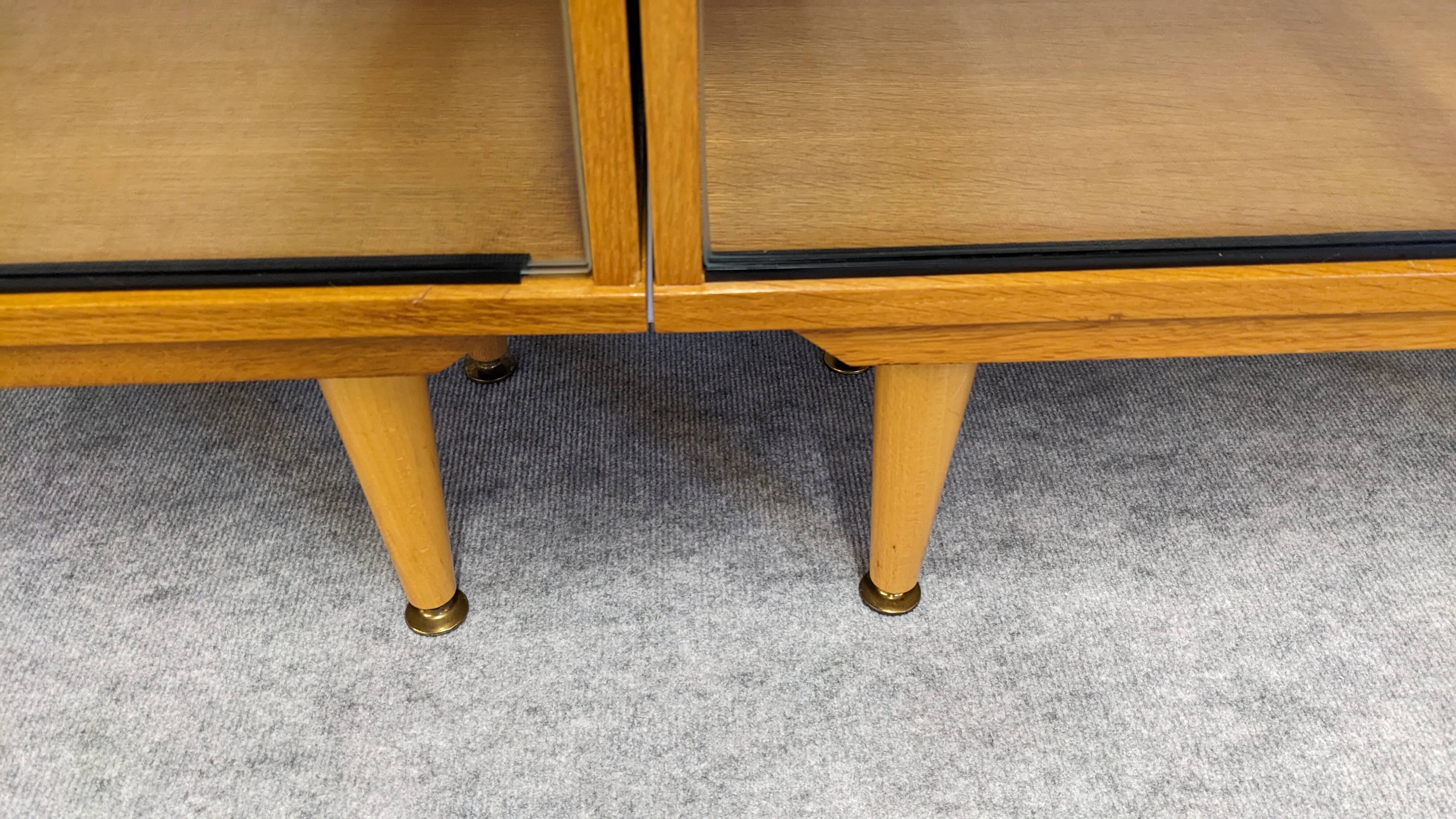 Library or display cabinet with 4 modules in light oak, France around 1960.