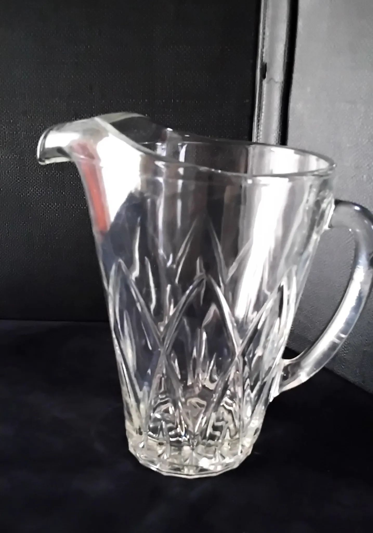 Water carafe, jug, pressed moulded glass pitcher.