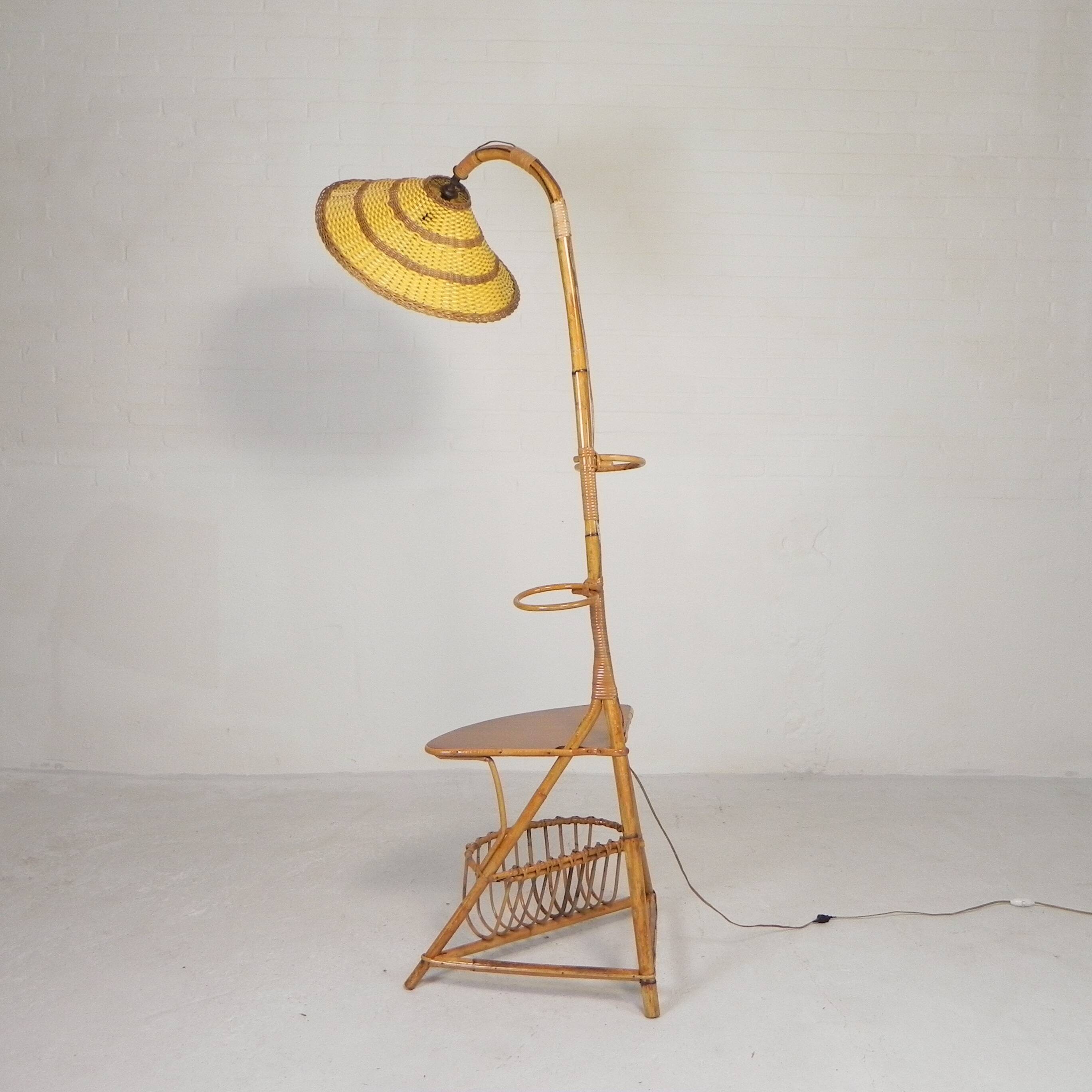 Bamboo floor lamp, 1950s
