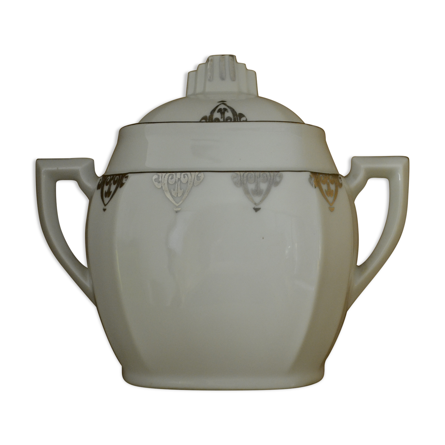 white sugar bowl art deco