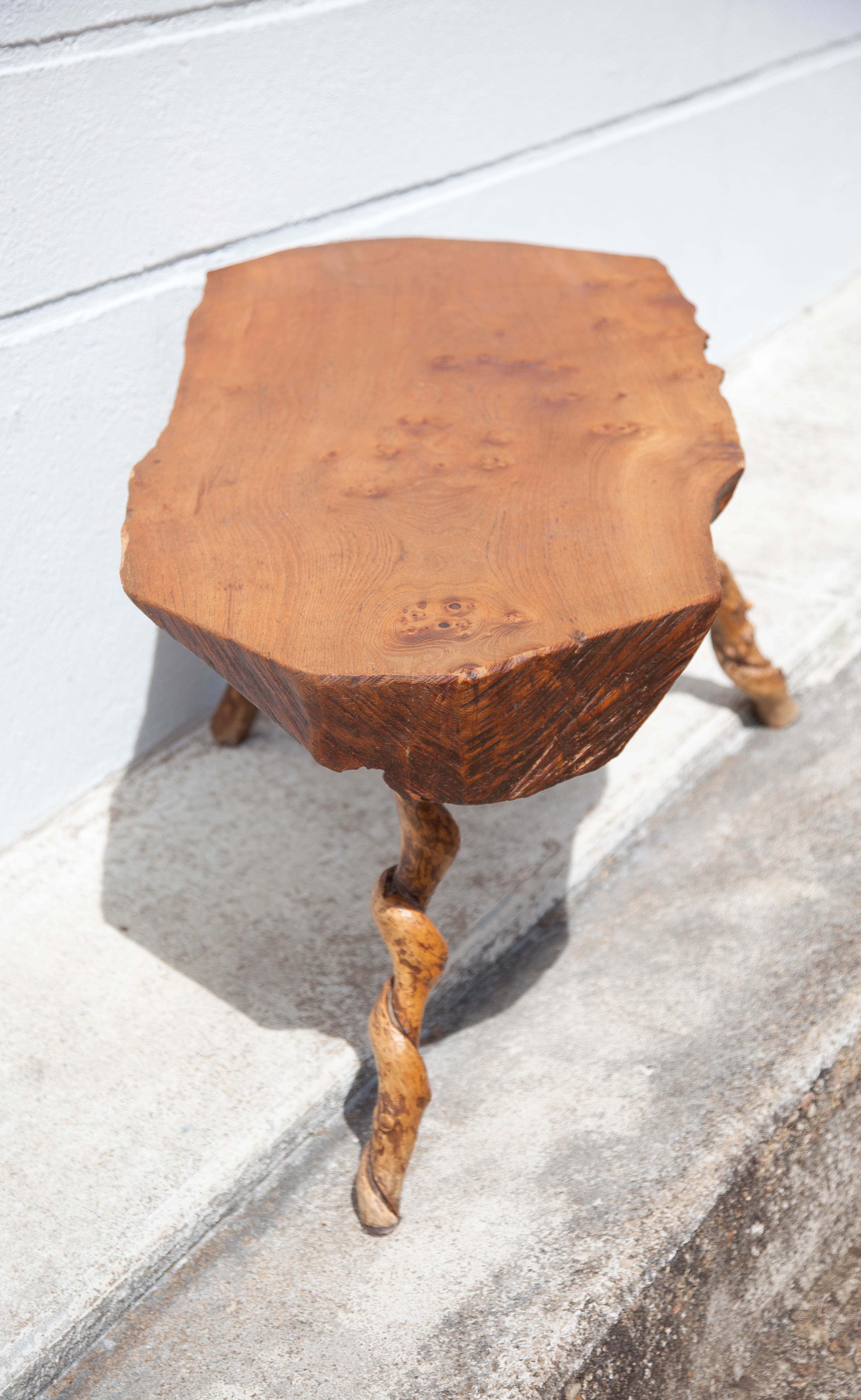 Tripod wood table, root table, natural wood table, vintage coffee table, brutalist
