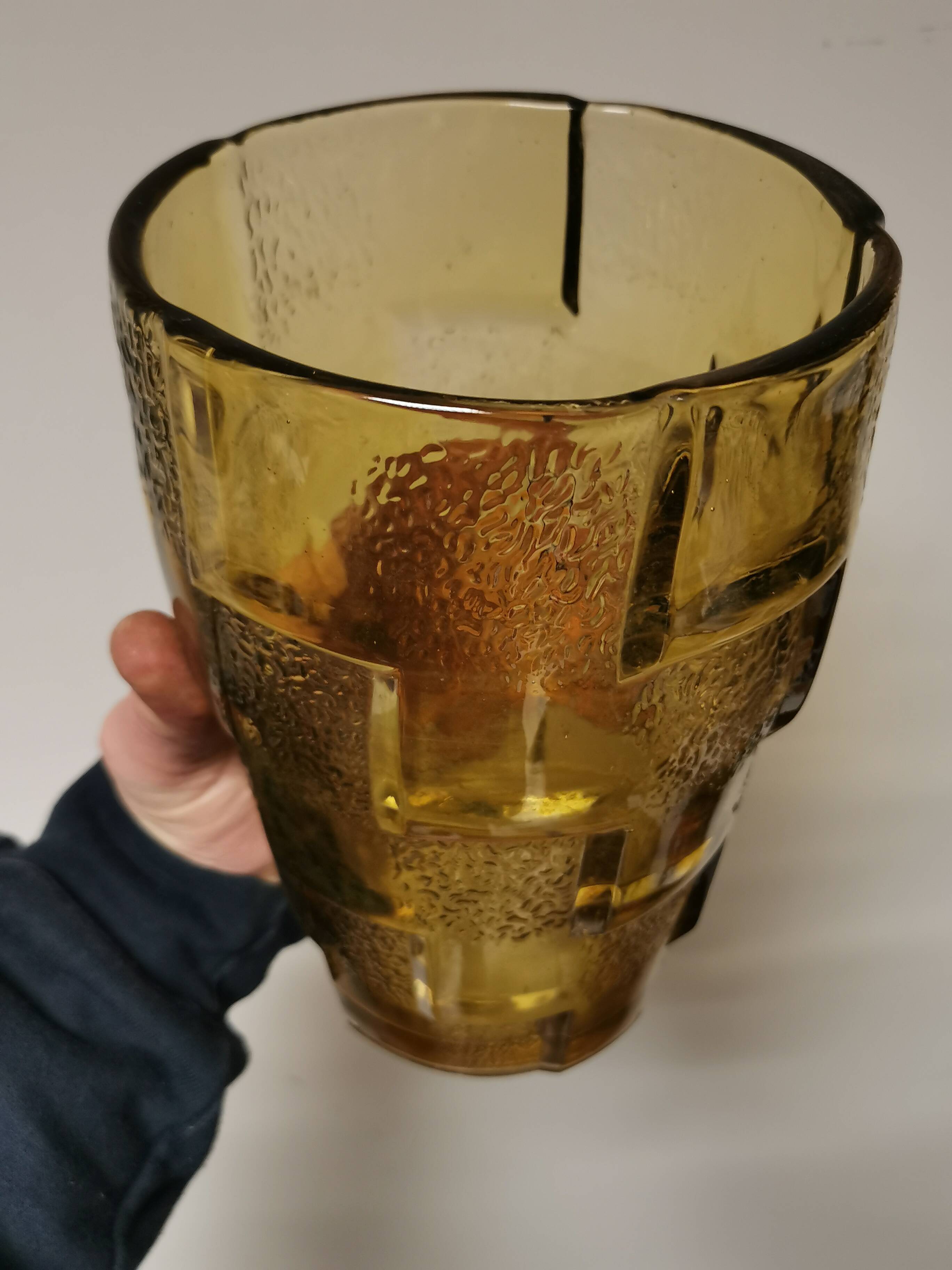 Stylized yellow glass vase, art deco