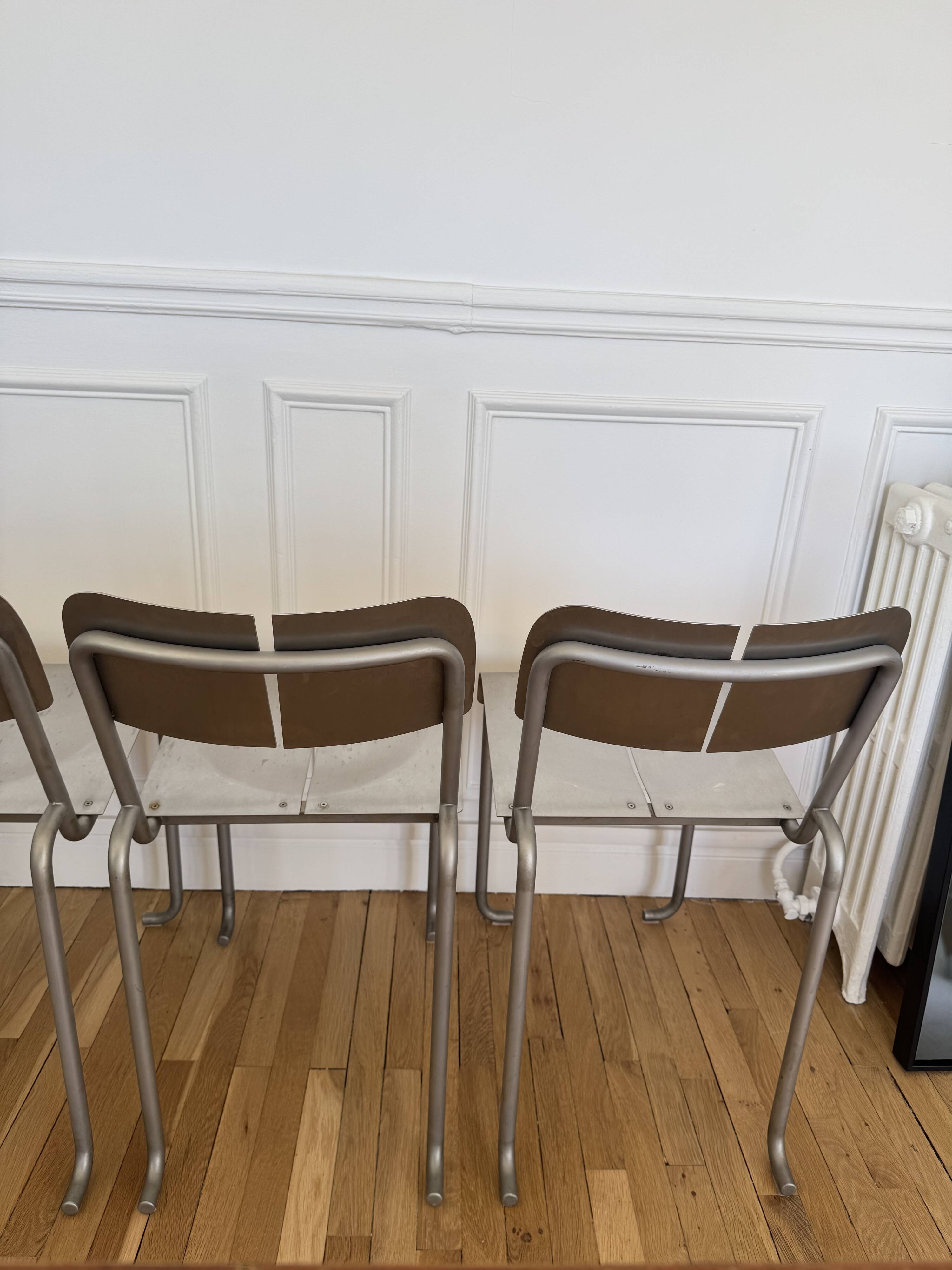 Postmodern Architectural Chairs in Stainless Steel, France, 1980