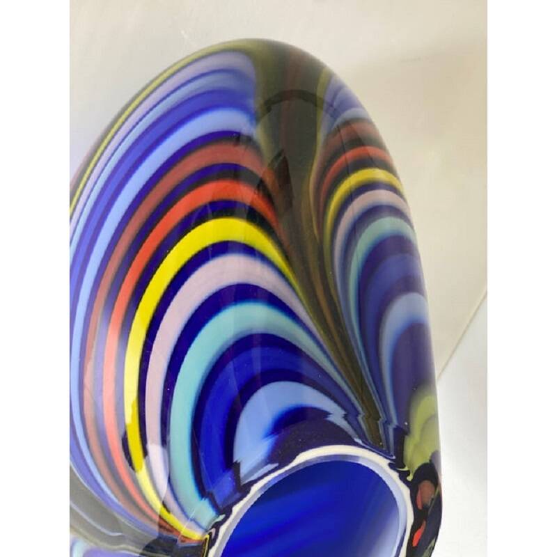 Contemporary artistic vase in murano glass with colored reeds