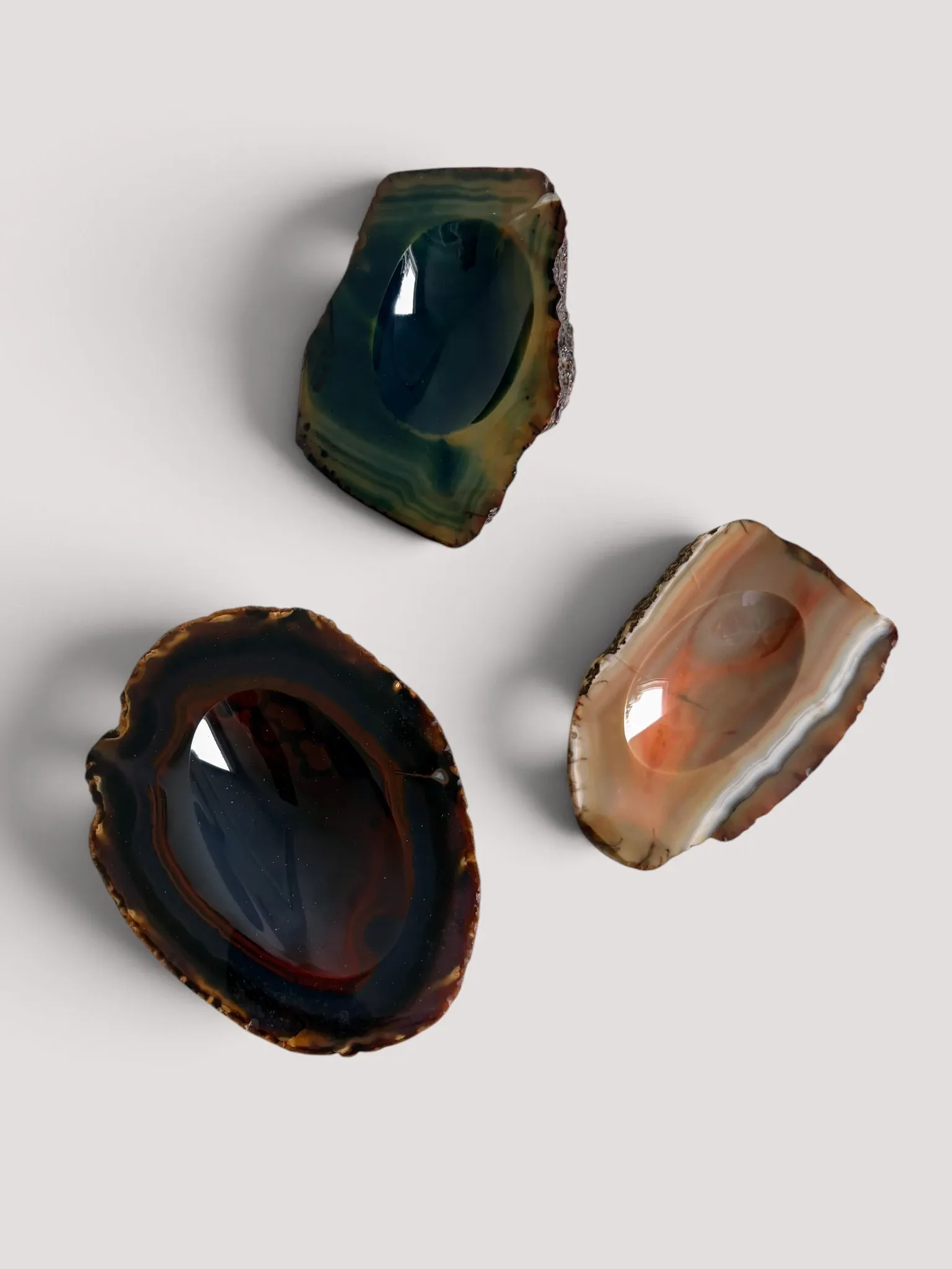 1970s Italian Agate Ashtrays/ Vide-Poche, Set of Three Natural Stone Trays