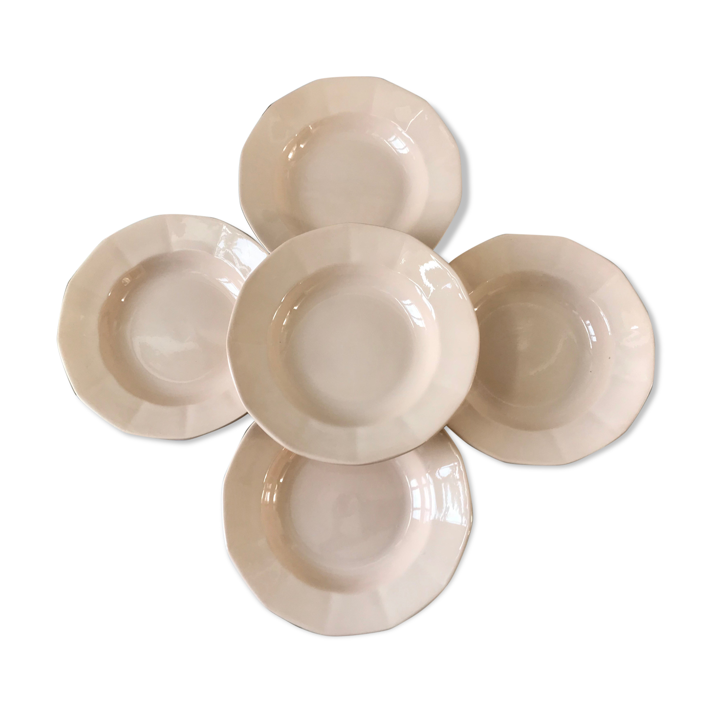Set of 5 hollow plates Digoin Sarreguemines model France powder pink