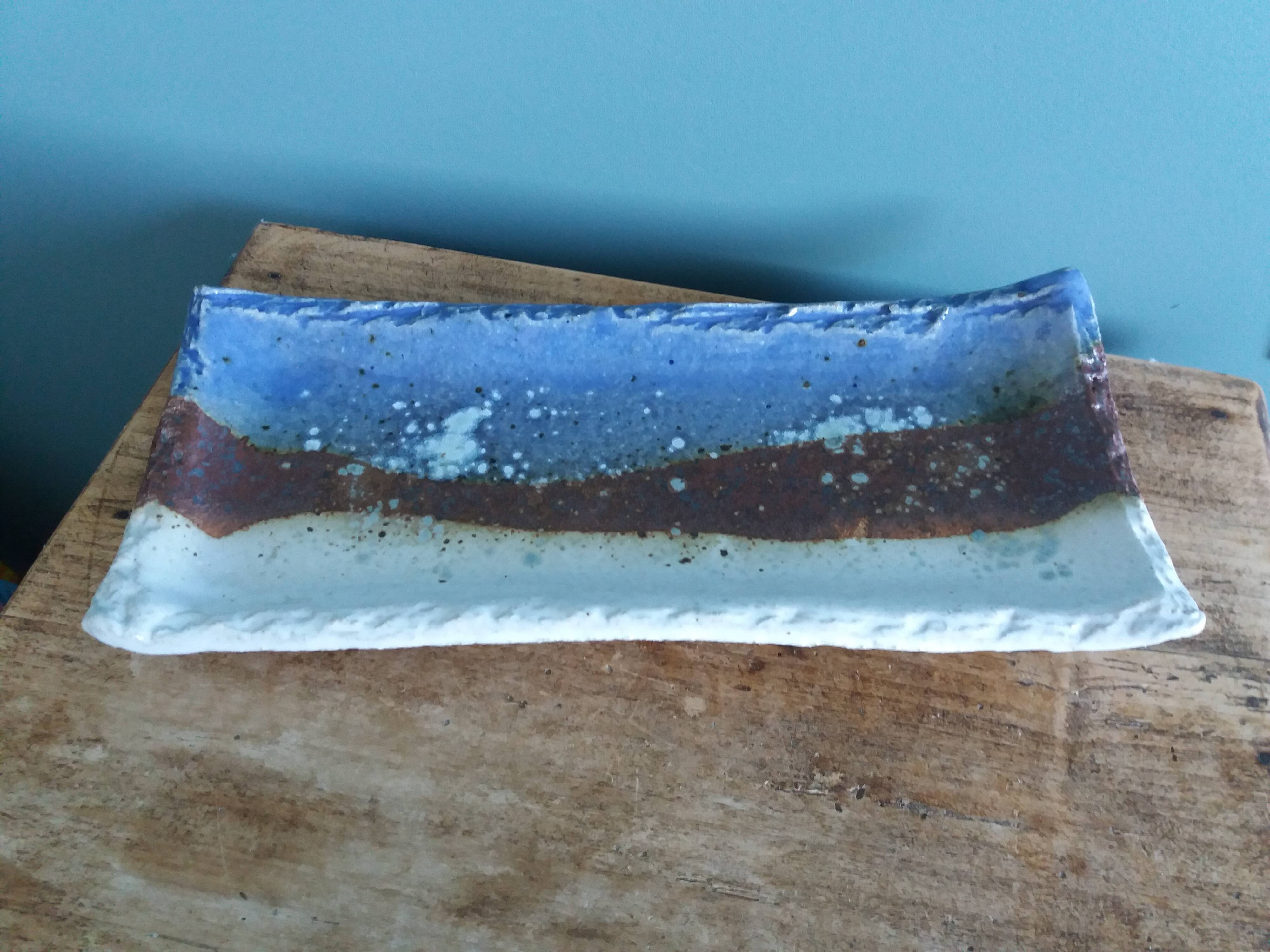 Brutalist ceramic pen holder, signed