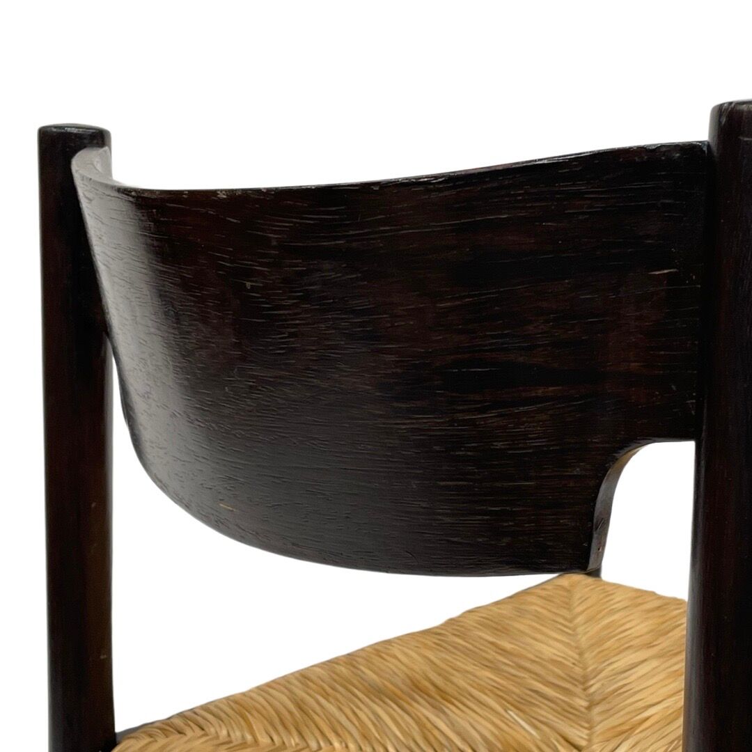 4 vintage dining room chairs with braided seat in wenge wood, 1970s