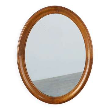 Mid century oval oak Mirror, Belgium 1950s