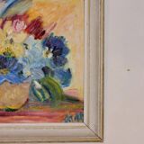 Original Swedish mid-century oil painting on panel "Flowers"