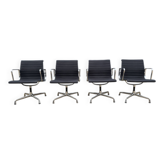 4x Vitra Eames EA107 office chairs in black hopsack and chrome