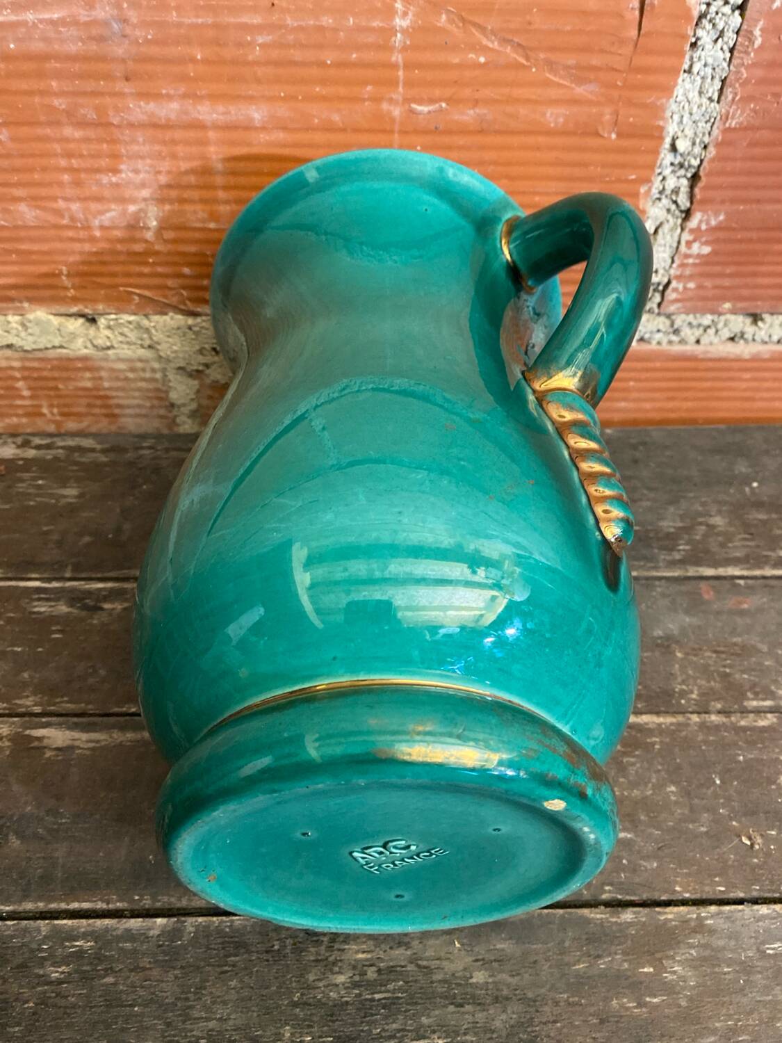 Vintage Green & Gold Ceramic ARC Vase Made in France #D777