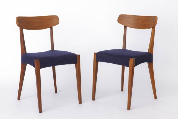 Paire de chaises en teck danois des années 1960, chaises de salle à manger vintage du milieu du siècle.