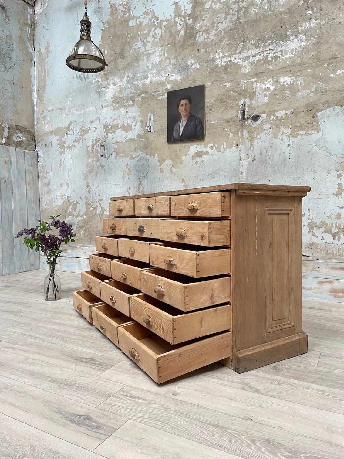 Bank store counter with drawers, circa 1900.