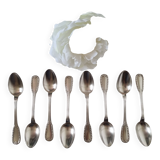 Coffret de 8 cuillères à café ou à dessert anciennes Boulenger en métal arg