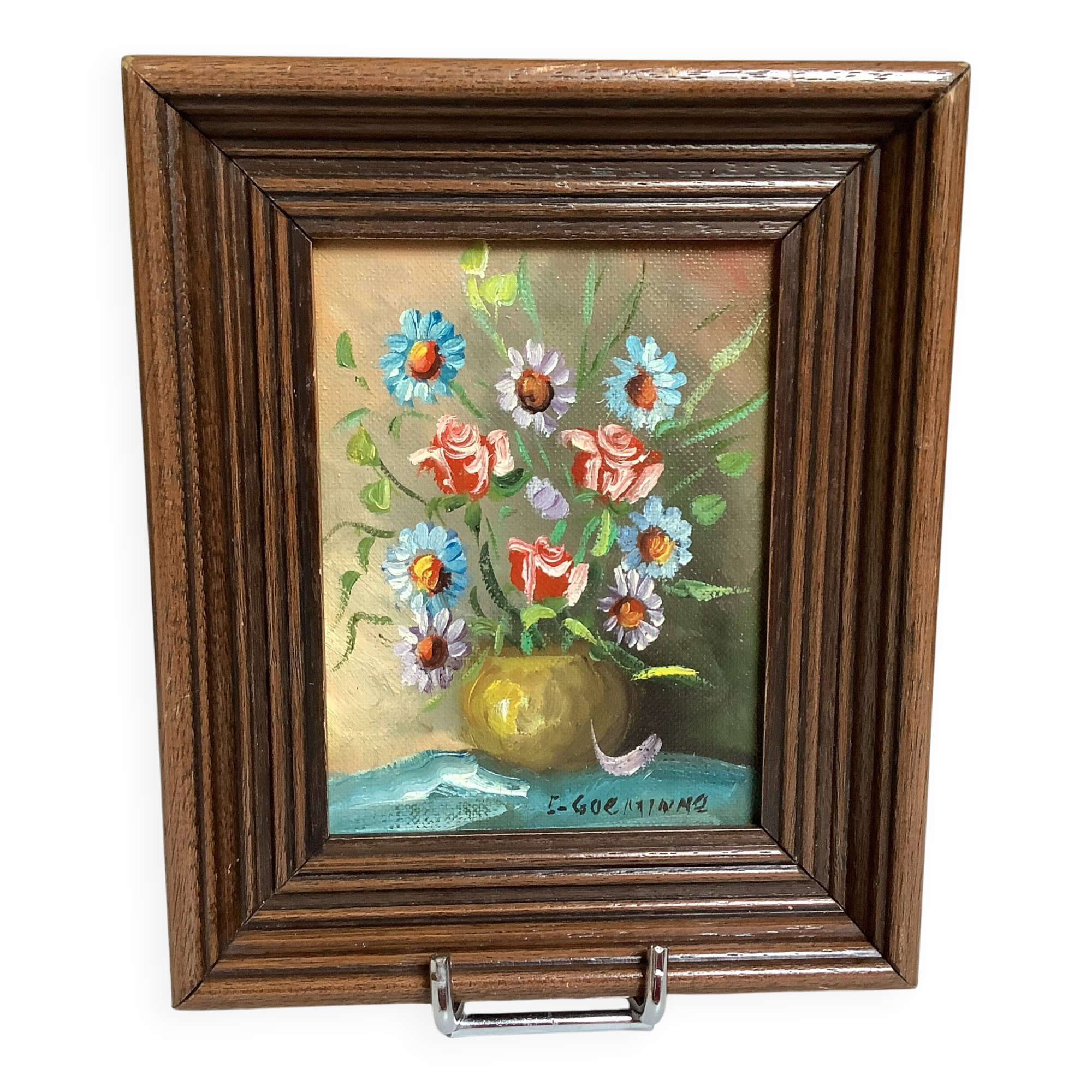 Small flower painting, oil on canvas, signed