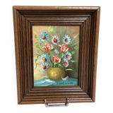 Small flower painting, oil on canvas, signed