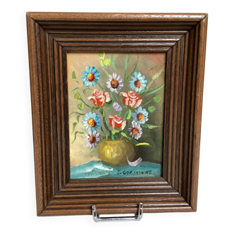 Small flower painting, oil on canvas, signed