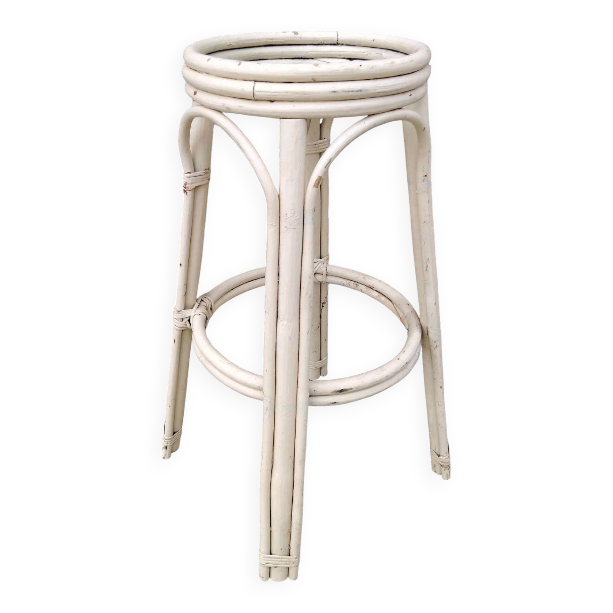 Tabouret De Bar En Rotin Vintage Année 70