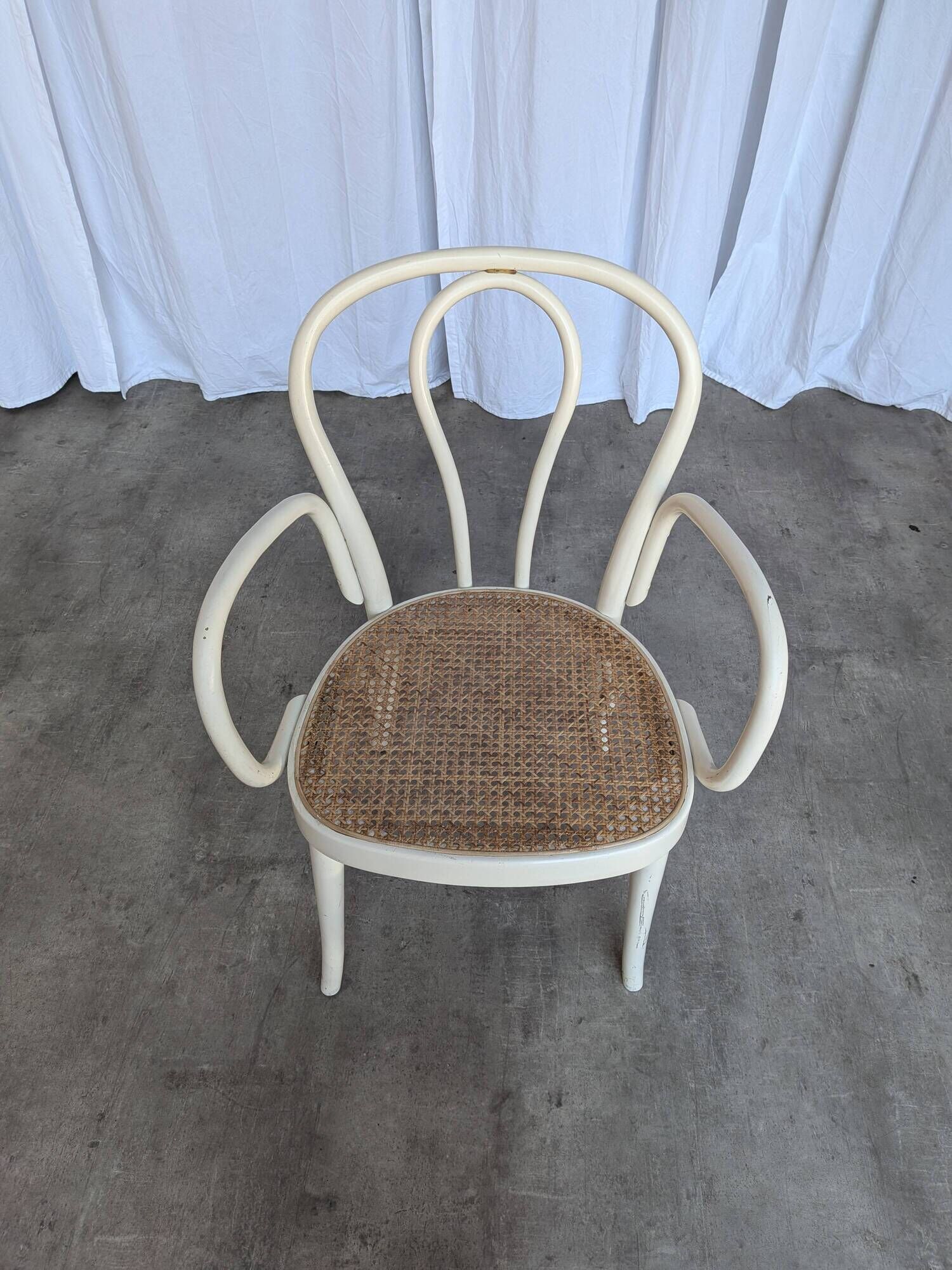 Vintage Thonet Style Dining Chair: White Beech Bentwood Cane Seat